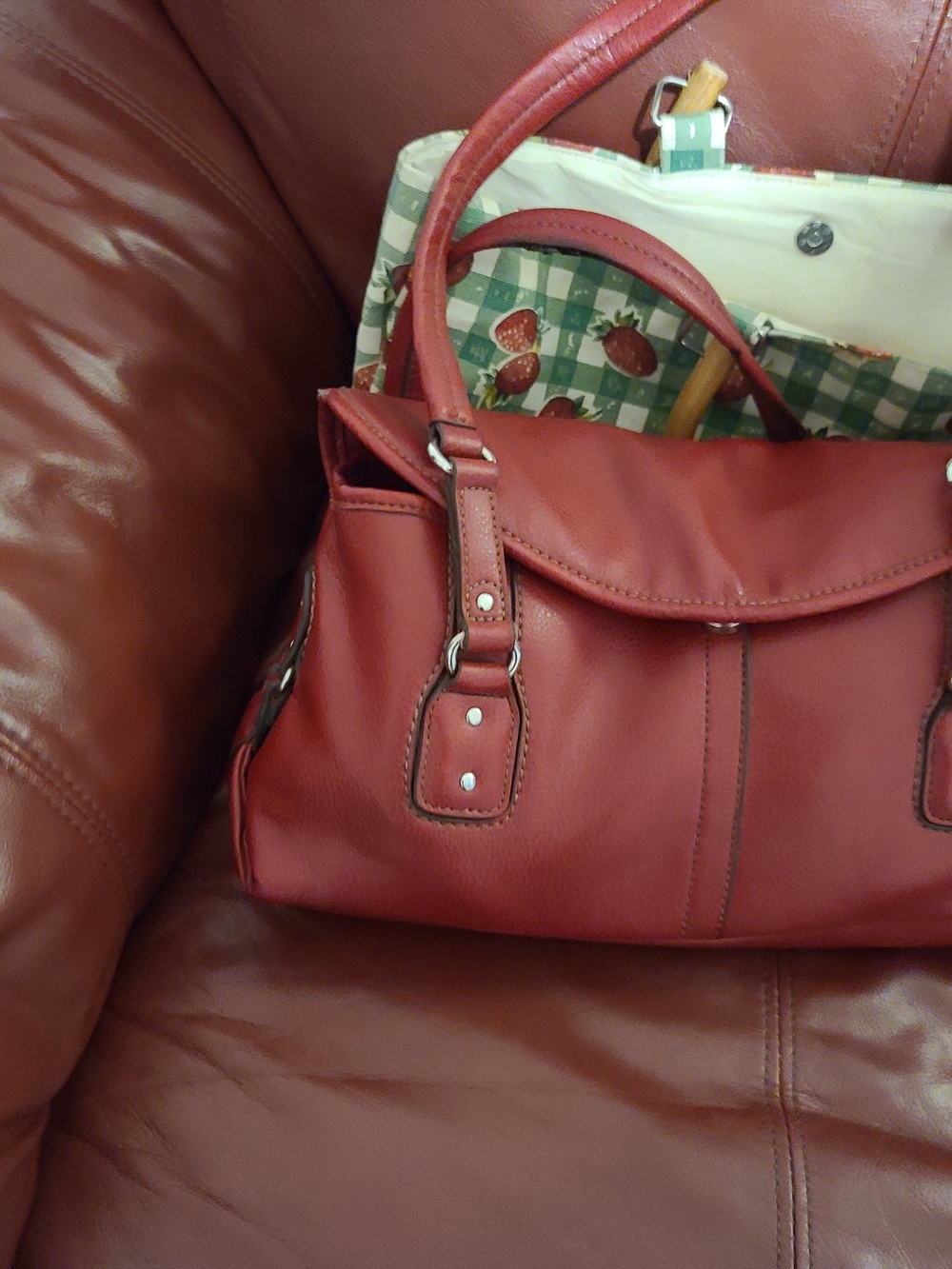 Red Women's Leather Satchel Handbag